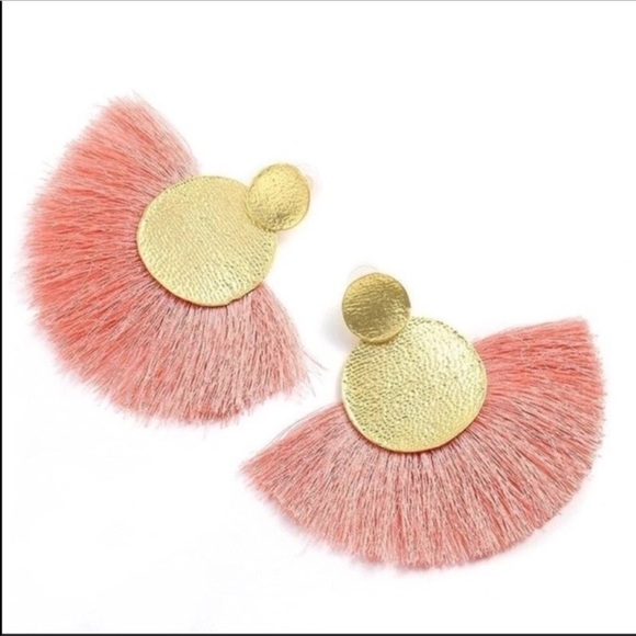 A Dream Come True Boutique Jewelry - Blush Pink Fringe & Faux Leather Earrings